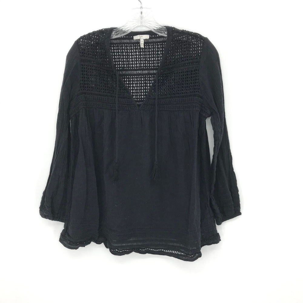 Joie Peasant Boho Black Blouse Shirt Top Cotton